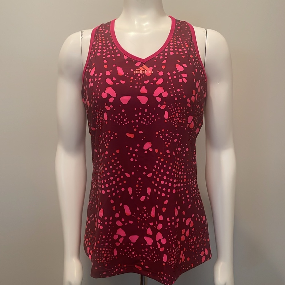 Adidas Climalite Response Tank Top Maroon and Pink Splatter Print Size L Large